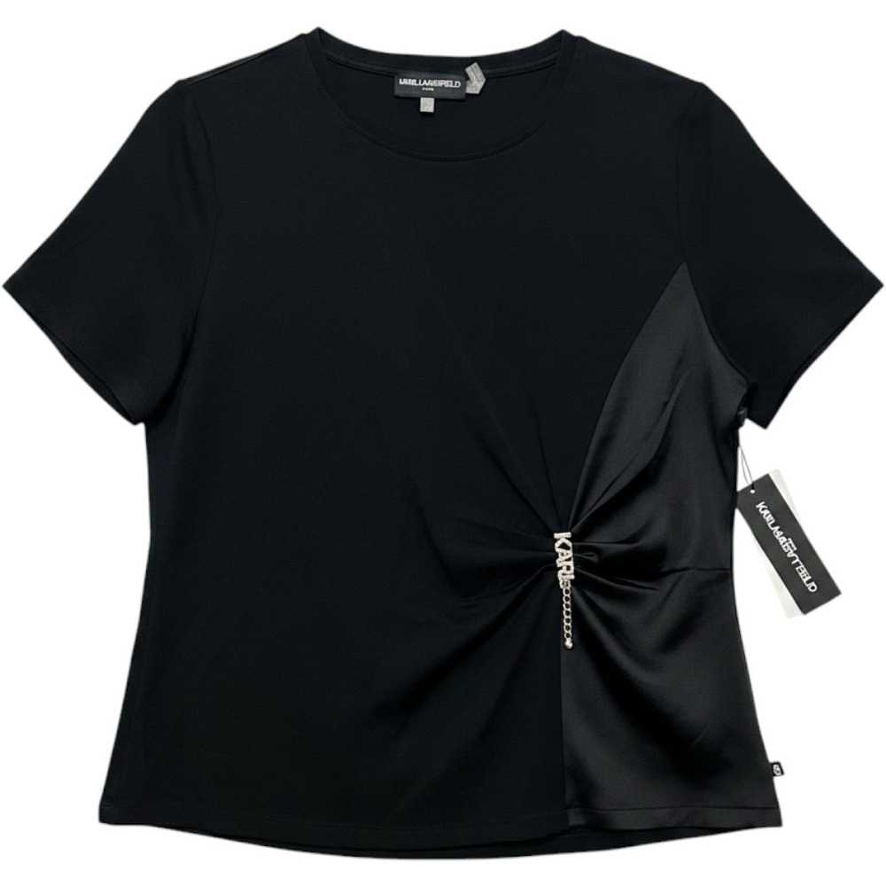 Karl Lagerfeld Paris Black Mixed Media Logo Hardware Top L5HH7A25 BLK Medium